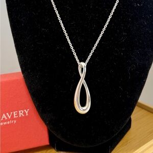 JAMES AVERY Sterling Silver Long Infinity Knot Charm Pendant Necklace; RETIRED